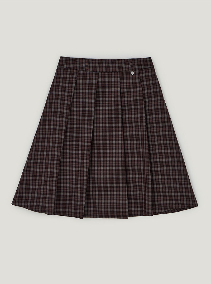 Wintz check pleated midi skirt