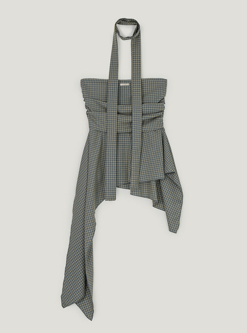Pozen check shirring top blouse strap set