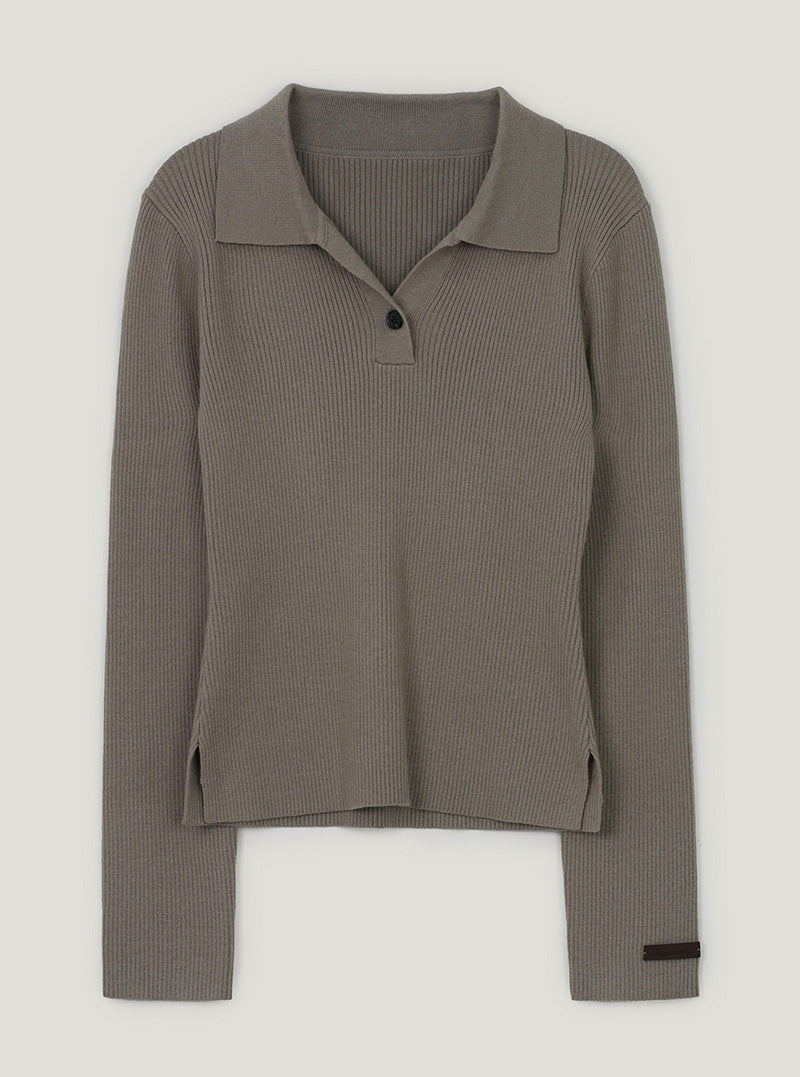 Sireon onebutton collar ribbed long sleeve knit