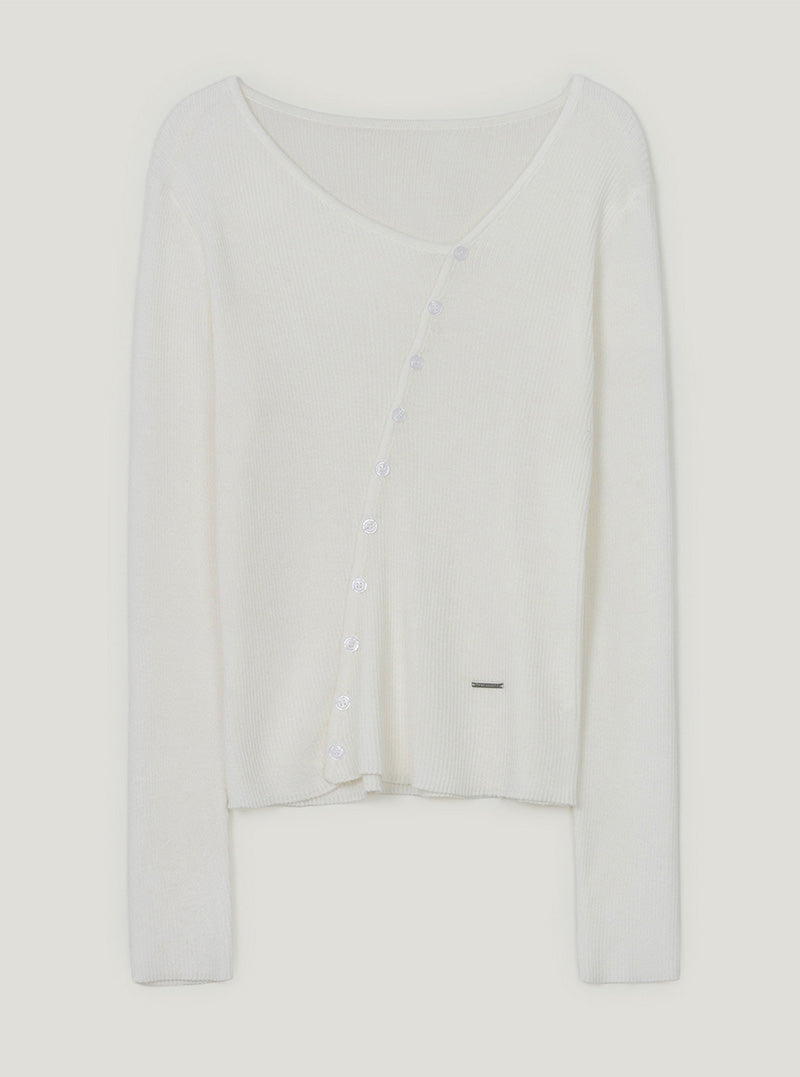 Pullit diagonal asymmetric button long sleeve knit