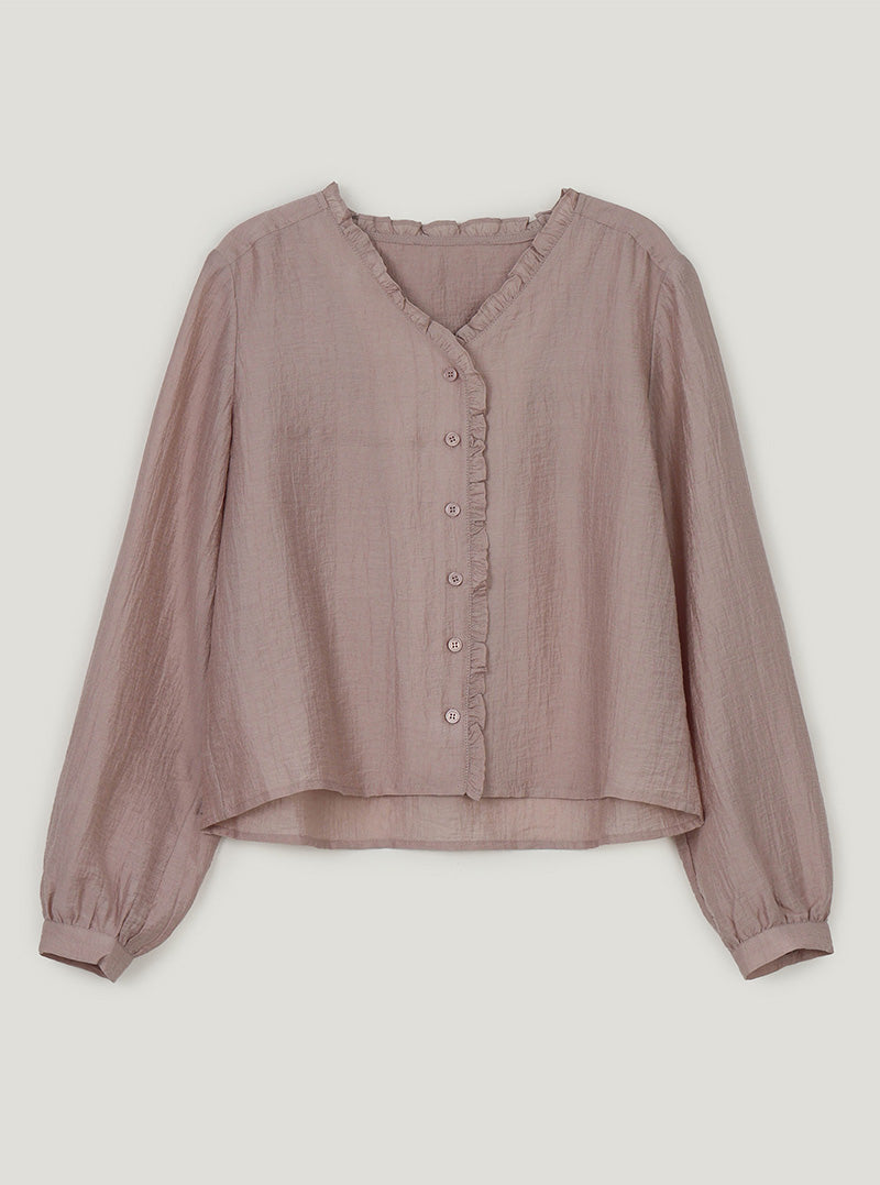 Kerit frill V-neck long sleeve blouse