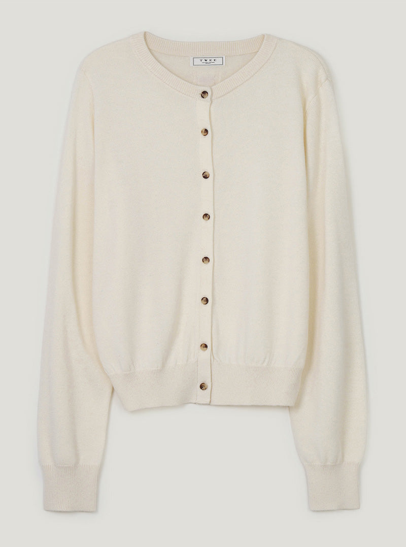 Ichen basic round neck knit long sleeve cardigan