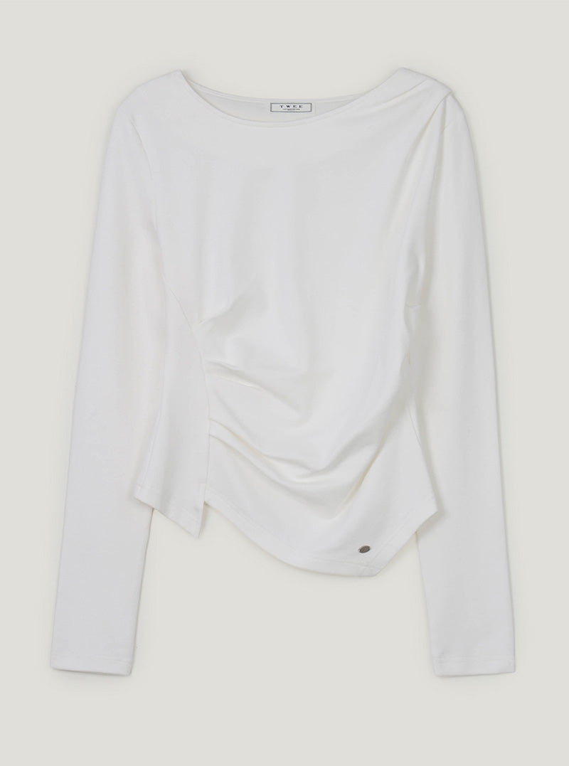 Siter asymmetrical shirring long sleeve T-shirt