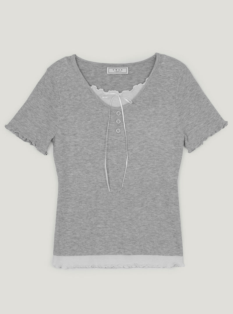 Bette ribbon contrast layered short sleeve knit