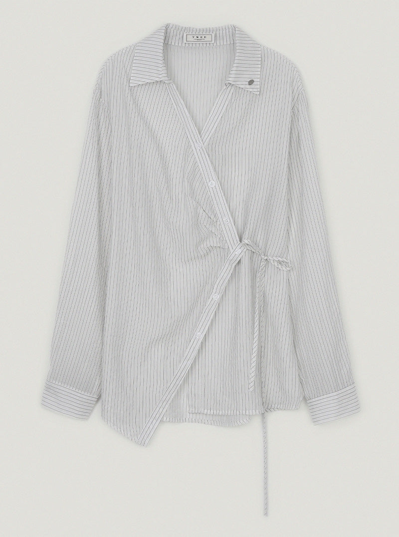 Buti stripe asymmetric long sleeve shirt