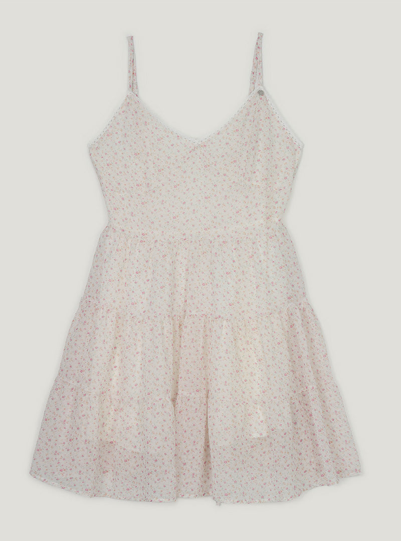 Curly flower chiffon sleeveless mini dress