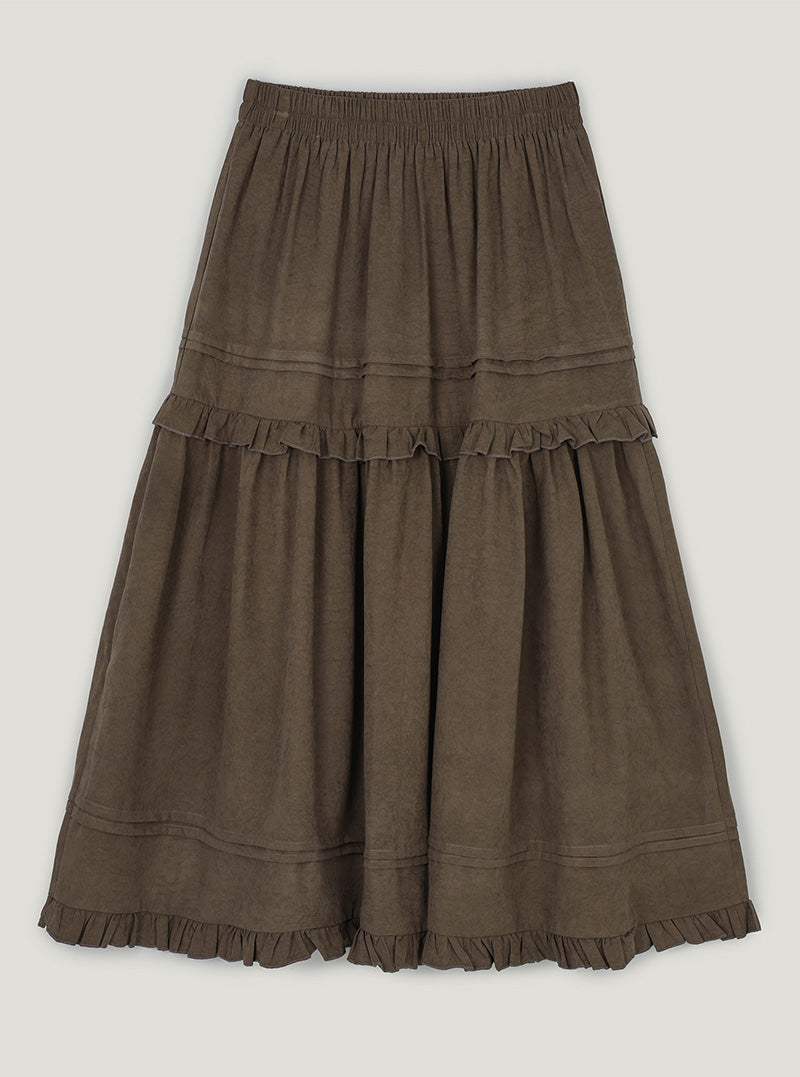 Ridil suede frill flare long skirt