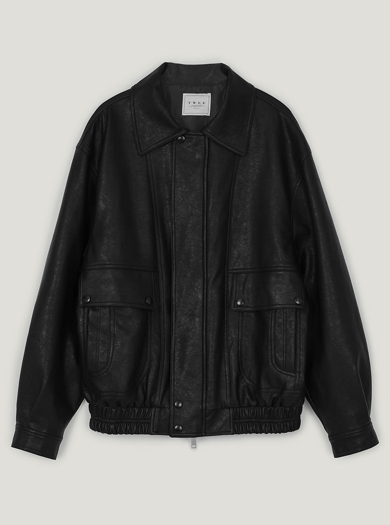 Rovv loose-fit leather long sleeve blouson jumper