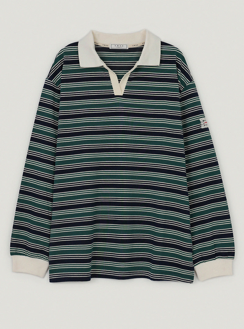 Haute stripe contrast collar long sleeve T-shirt