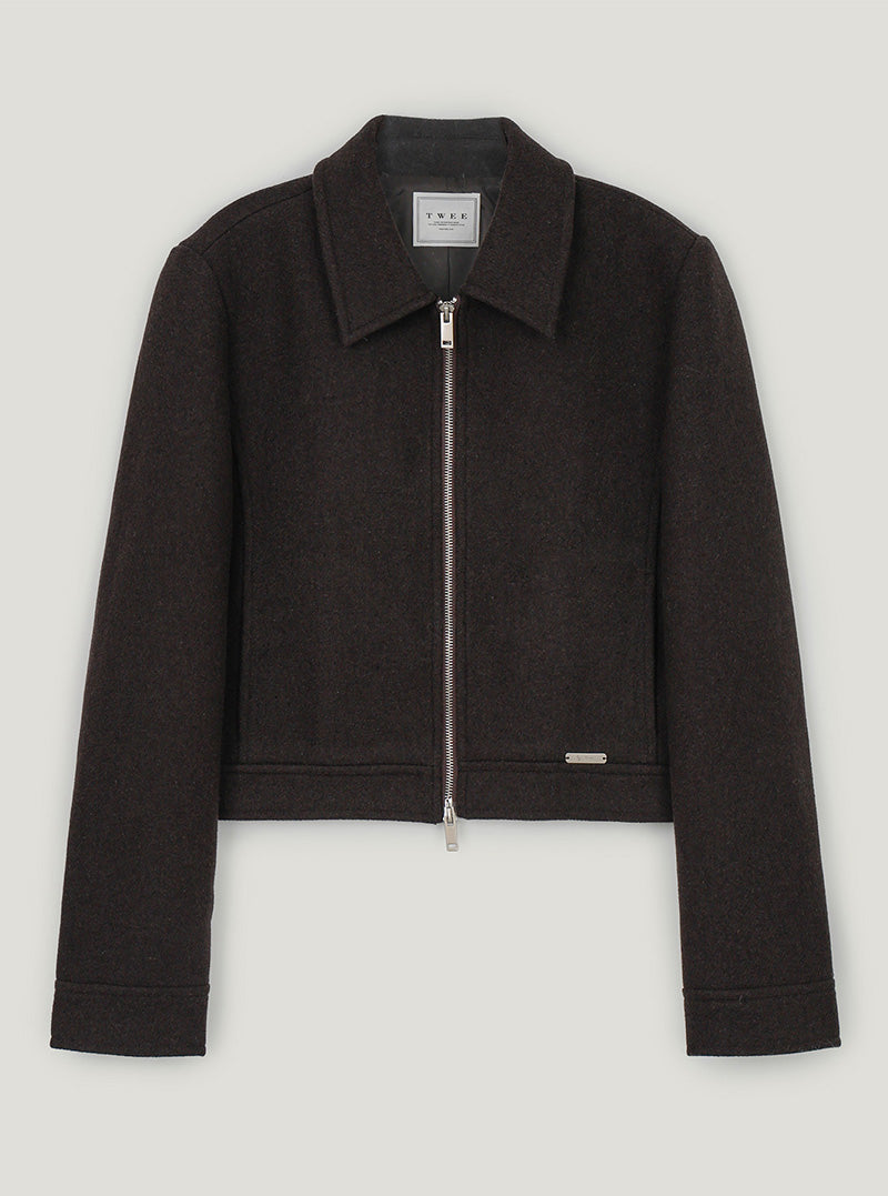 Deit collar zipper cropped jacket