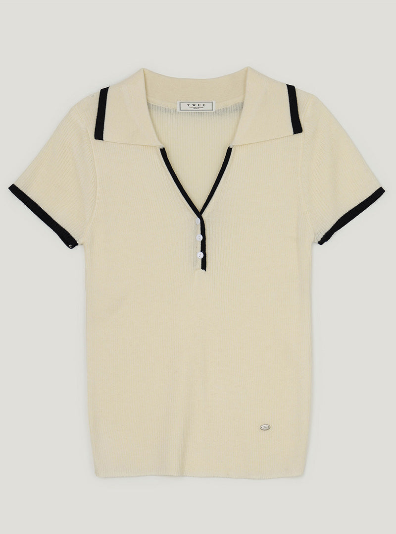 Cellun contrast collar short sleeve knit
