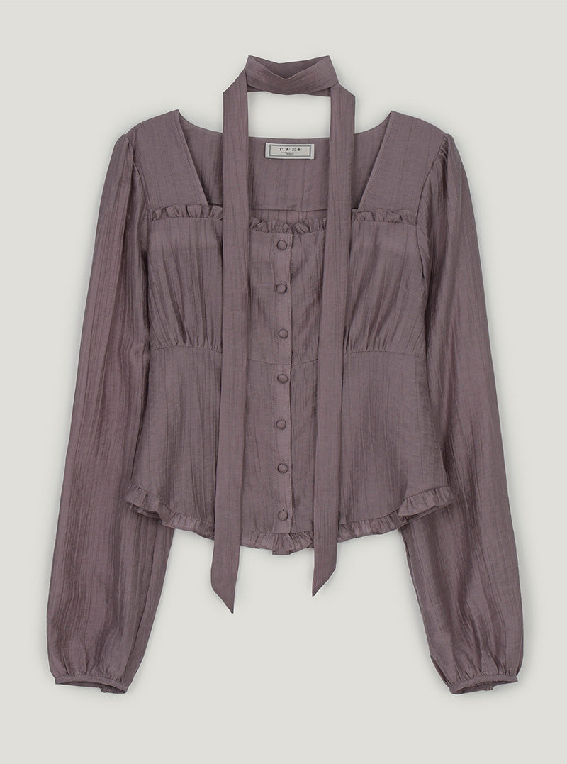 Etis square neck frill long sleeve blouse (strap set)