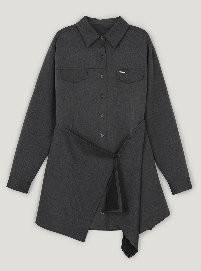 Rink collar shirt dress wrap skirt set