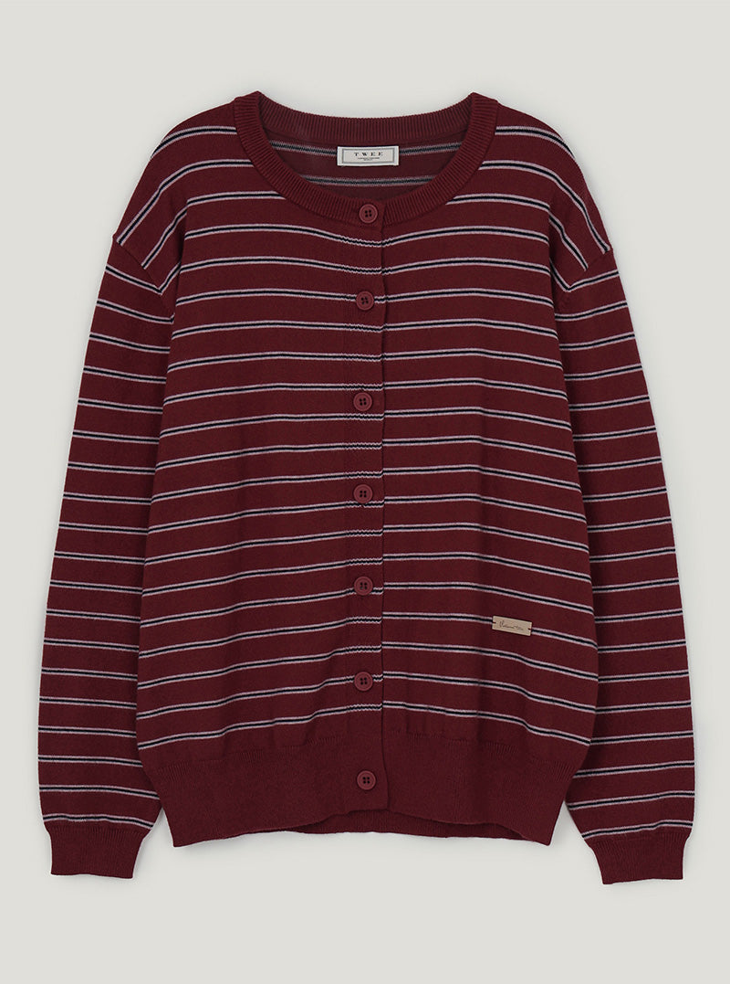 Turns stripe round neck long sleeve cardigan