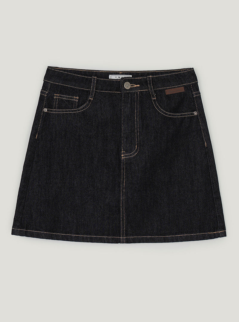 Tudin stitch denim mini skirt