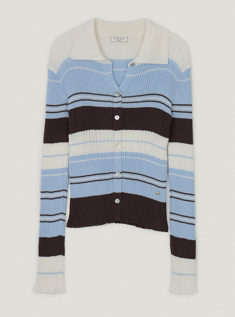 Kiton irregular ribbed stripe collar long sleeve knit