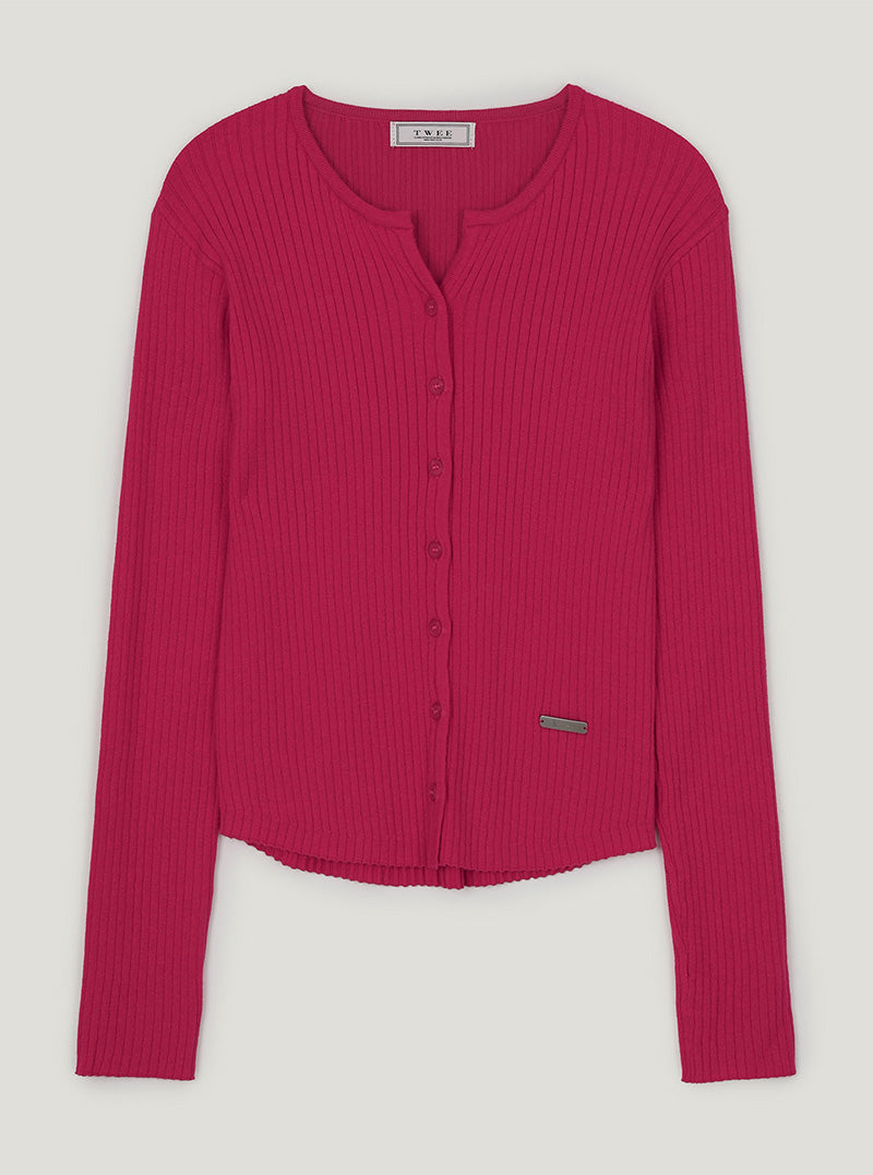 Zenta button ribbed long sleeve cardigan