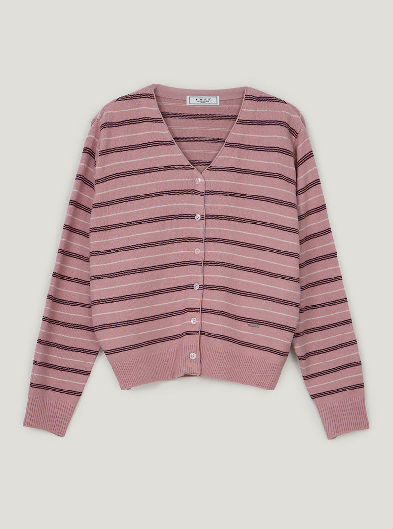 Cure stripe V-neck knit long sleeve cardigan