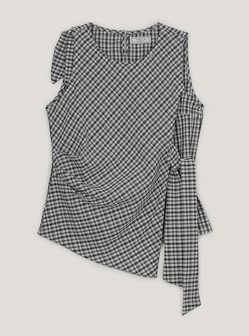 Conf check unbalanced wrap blouse
