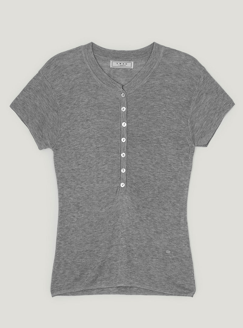 Nien shell button short sleeve knit