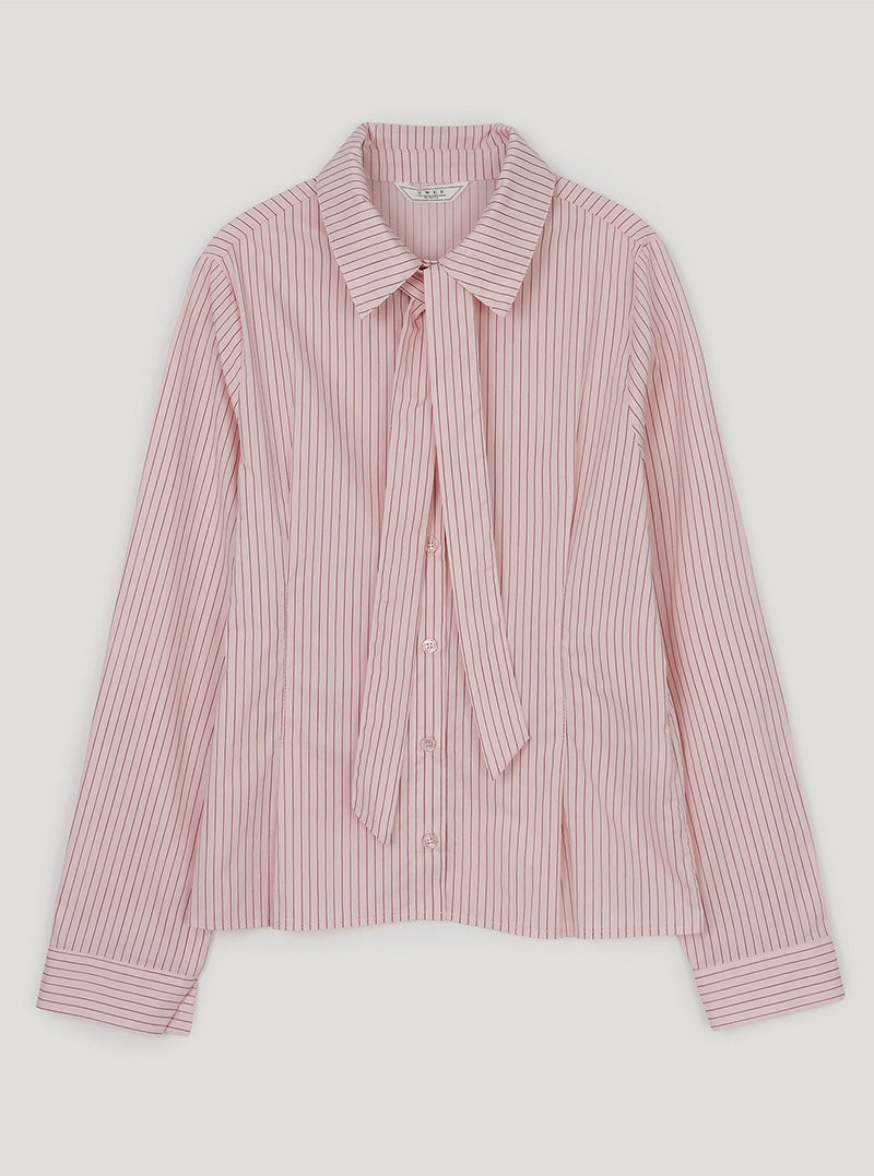 Rine stripe pintuck long sleeve shirt (strap set)