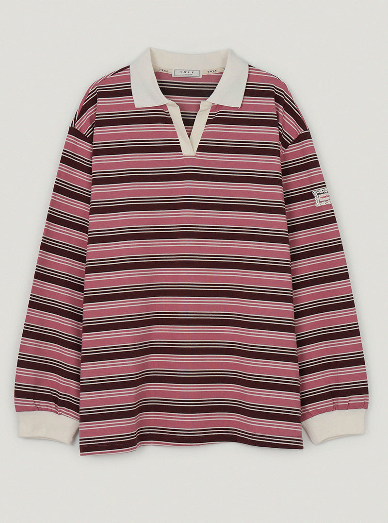 Haute stripe contrast collar long sleeve T-shirt