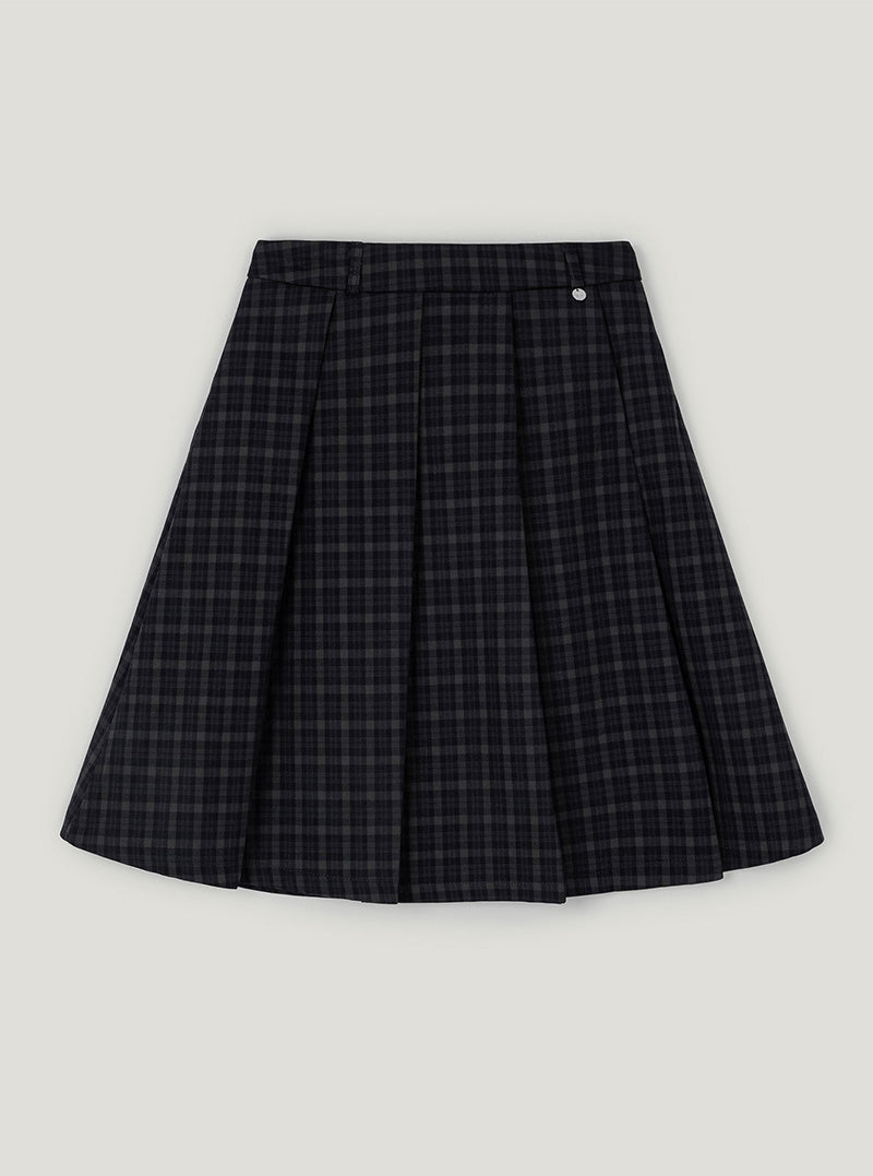 Wintz check pleated midi skirt