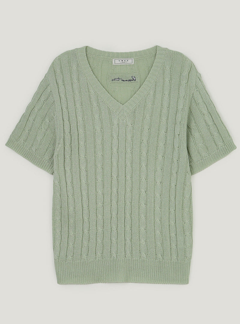 Teril cable v short sleeve knit