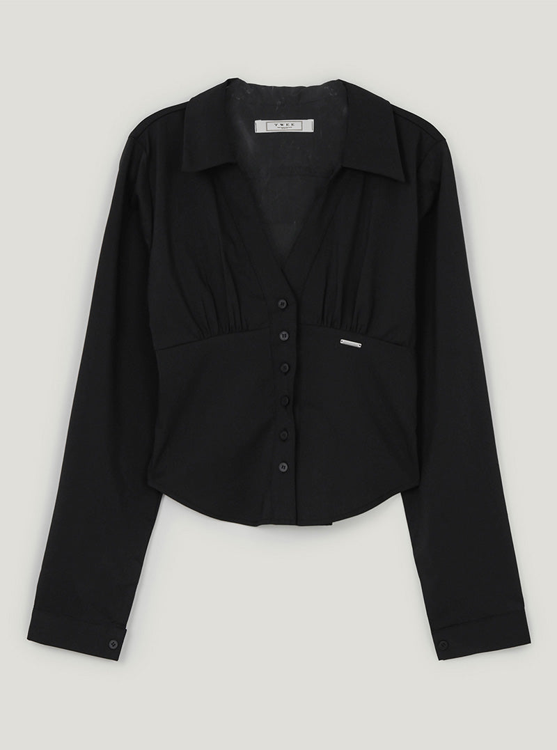 Sihen V-neck slim long sleeve shirt