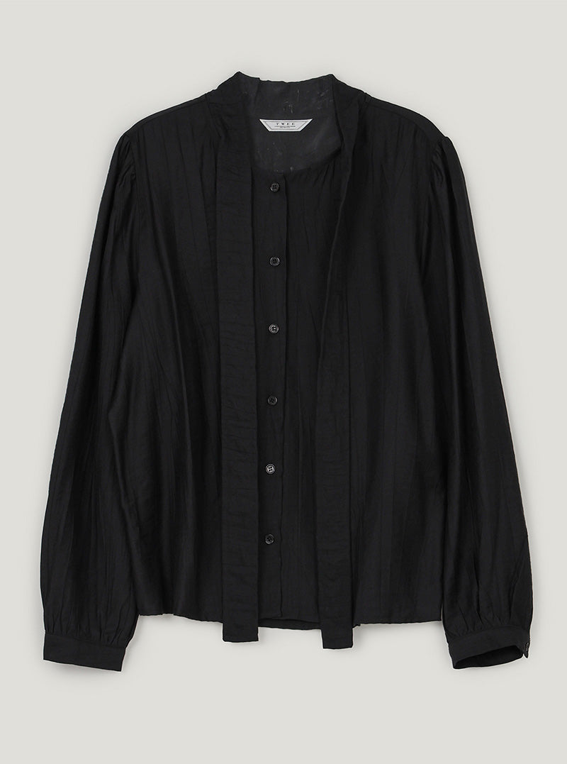 Bulkin wrinkle pintuck tie long sleeve blouse