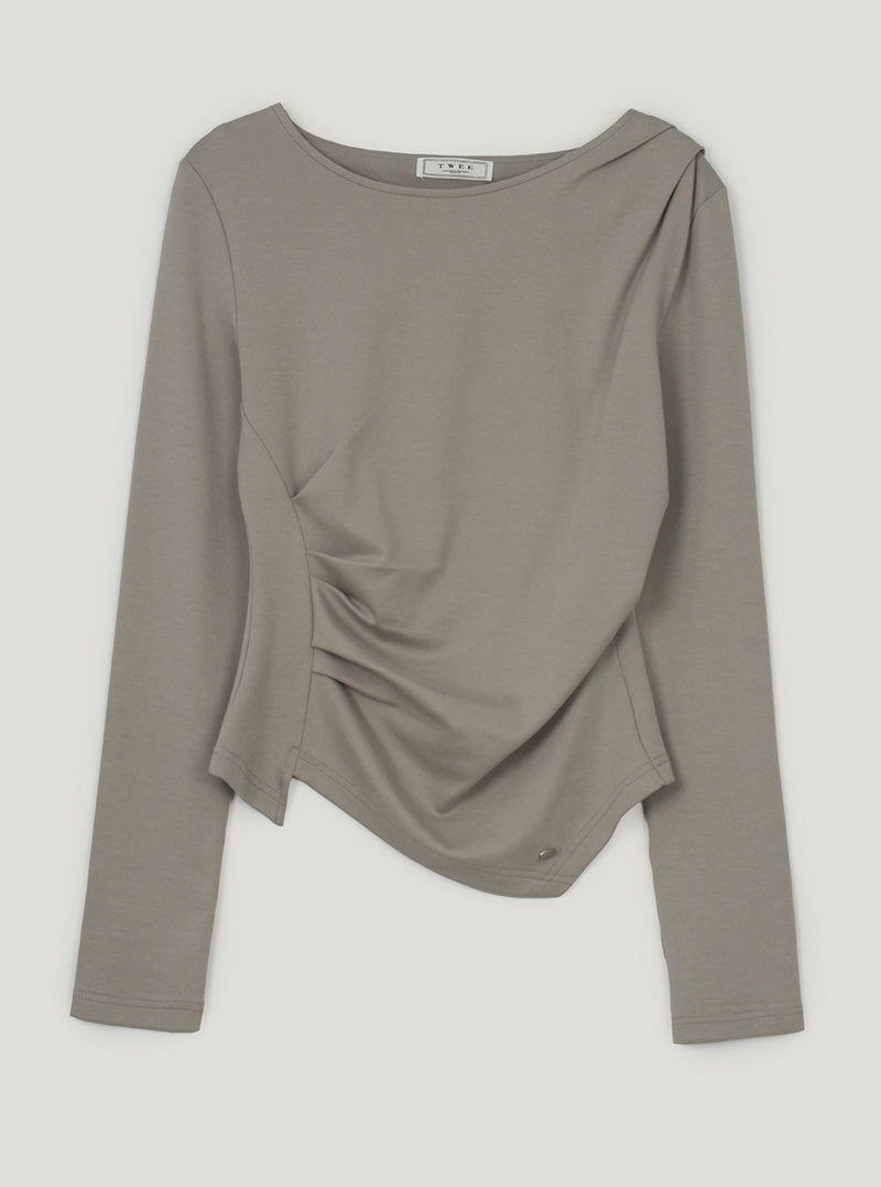 Siter asymmetrical shirring long sleeve T-shirt