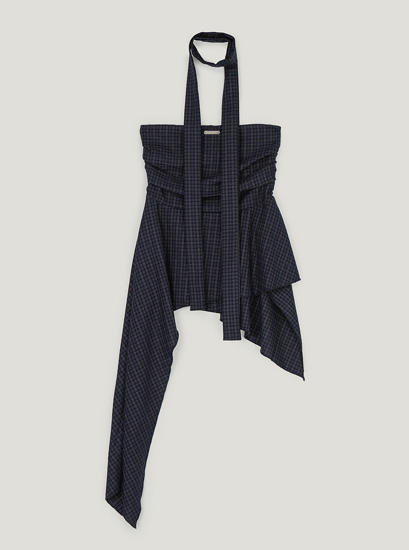 Pozen check shirring top blouse strap set