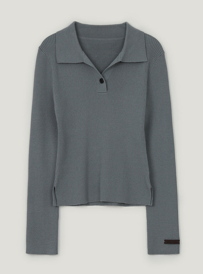 Sireon onebutton collar ribbed long sleeve knit