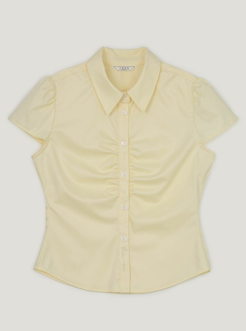 Uple shirring collar short sleeve blouse