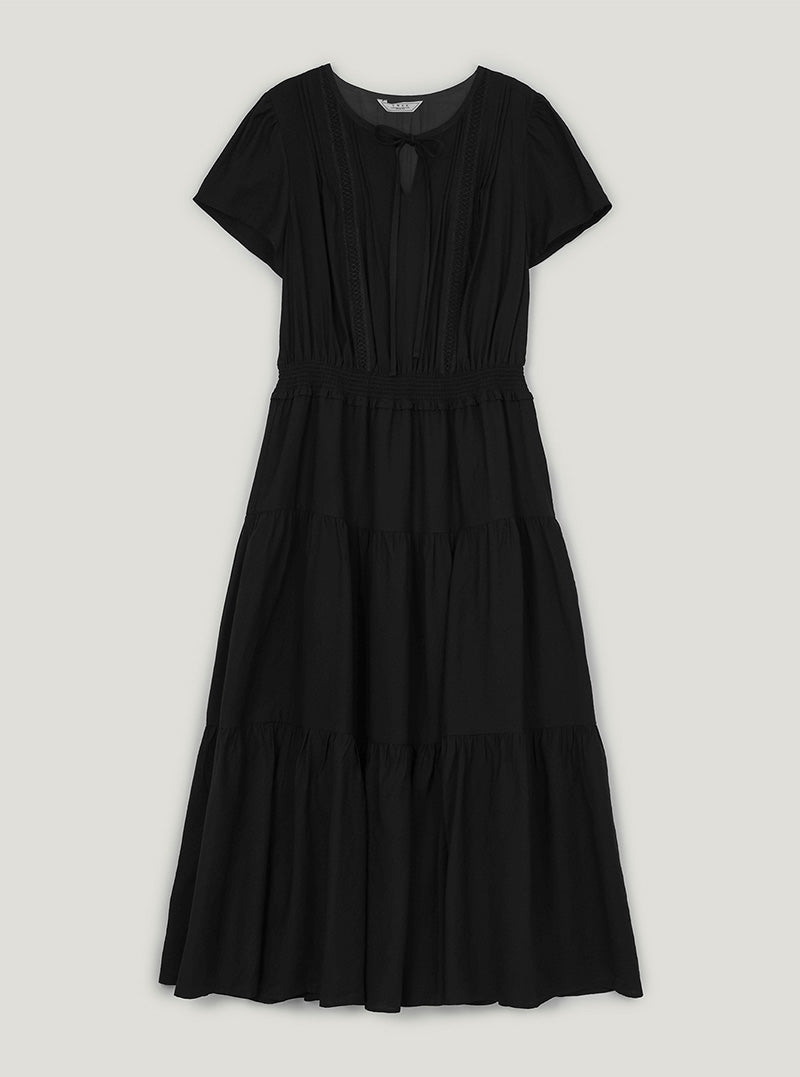 Efen chiffon banding short sleeve long dress
