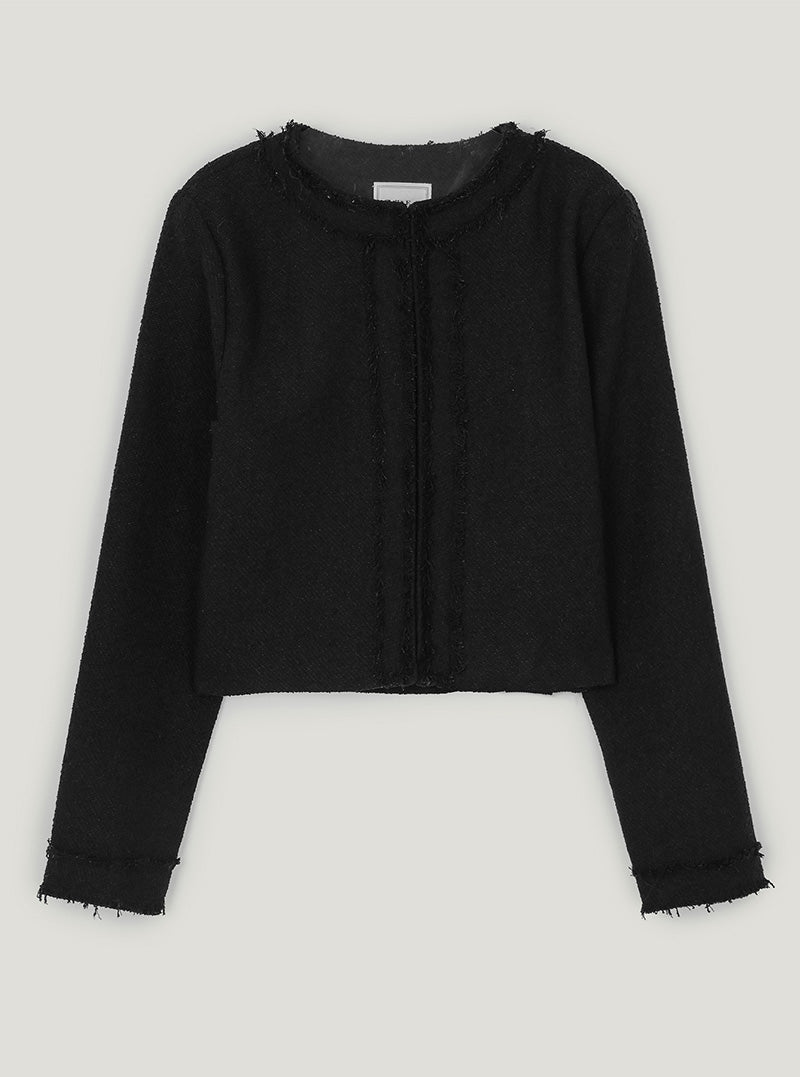 Pilo fringe cropped tweed long sleeve jacket