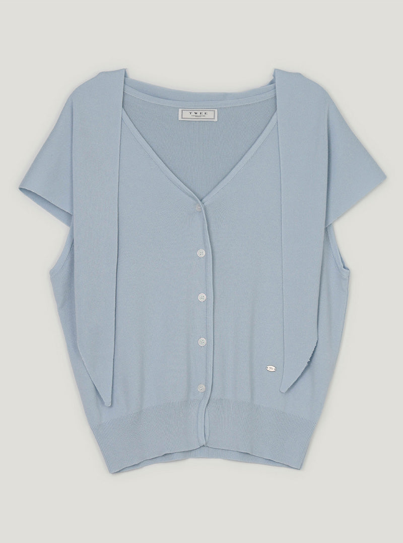 Raychu v-neck knit vest muffler set