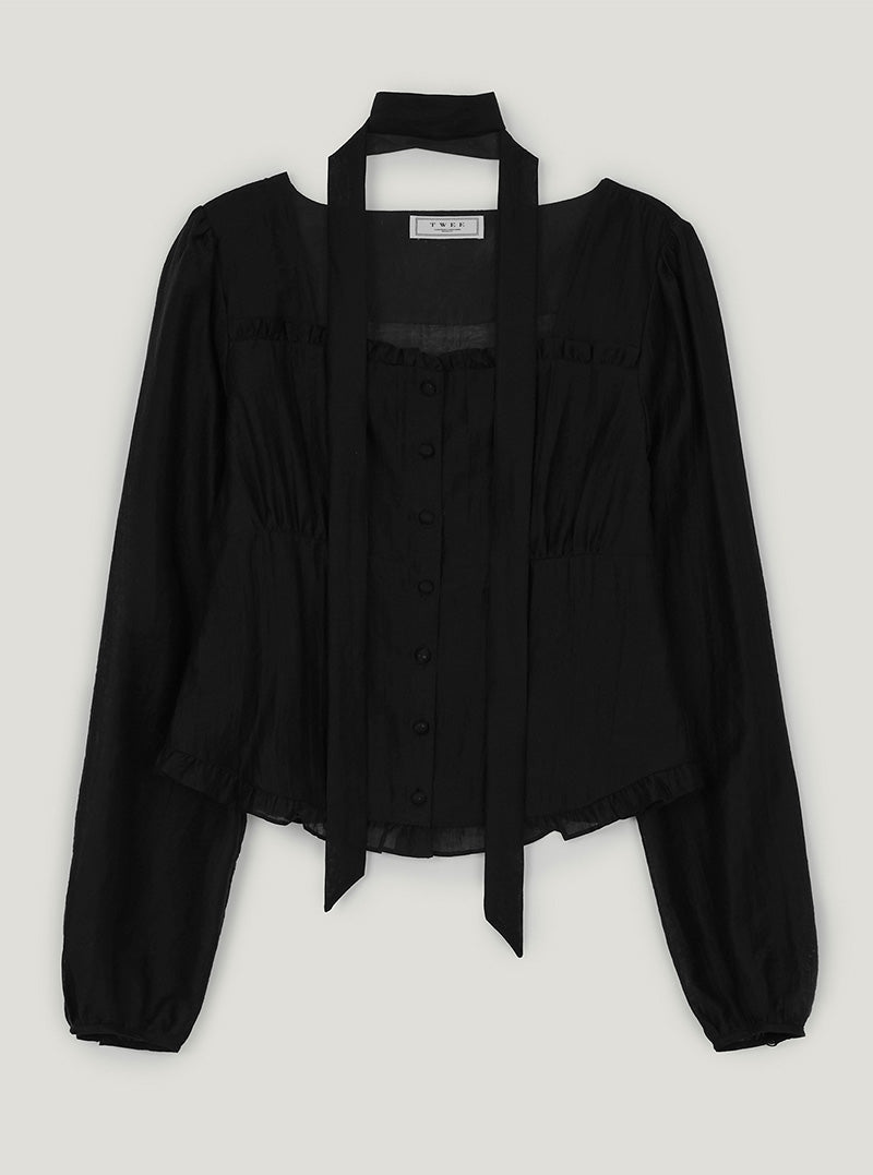 Etis square neck frill long sleeve blouse (strap set)