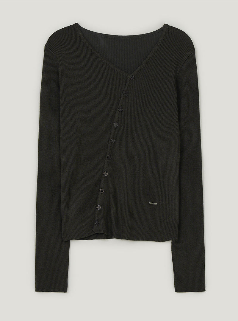 Pullit diagonal asymmetric button long sleeve knit