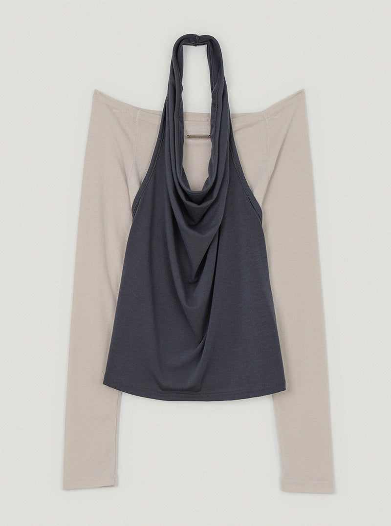 Lenin off-shoulder long sleeve T-shirt and sleeveless top set