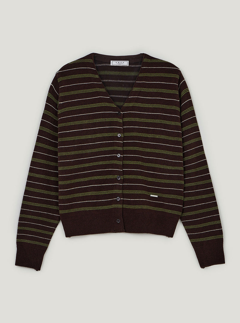 Cure stripe V-neck knit long sleeve cardigan