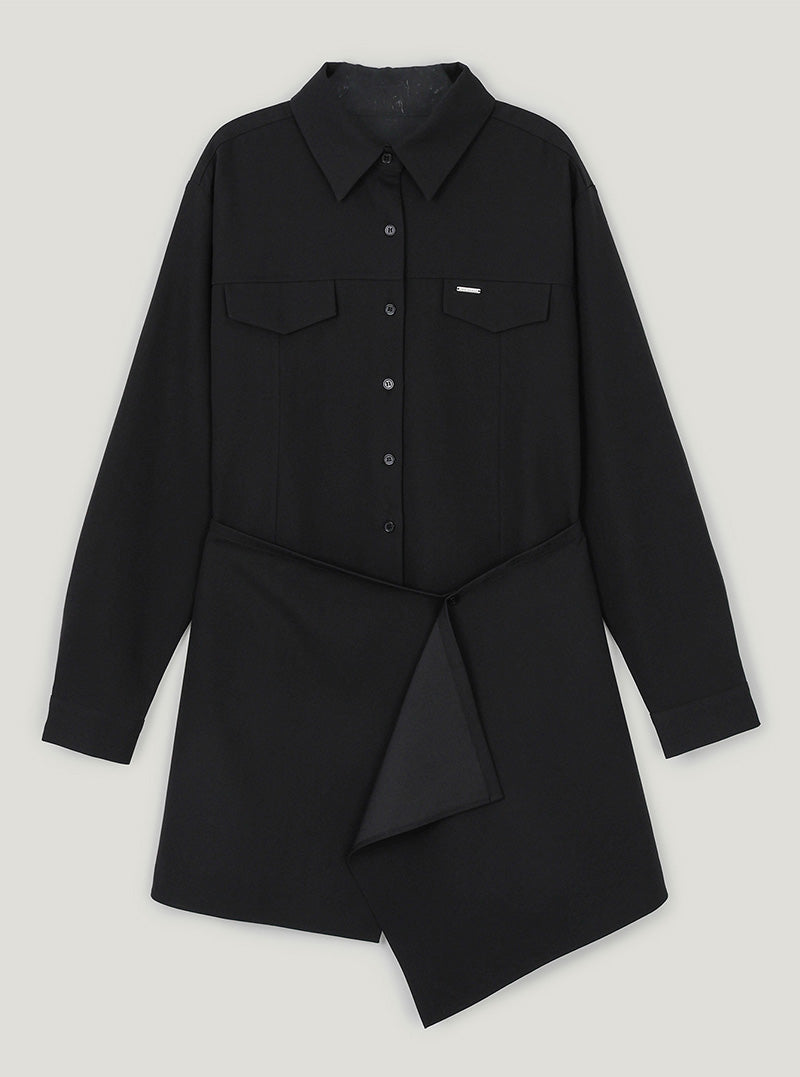 Rink collar shirt dress wrap skirt set