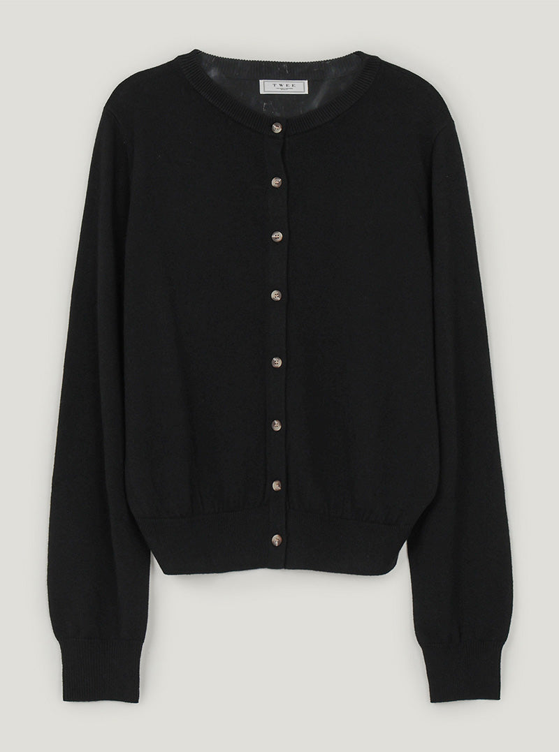 Ichen basic round neck knit long sleeve cardigan