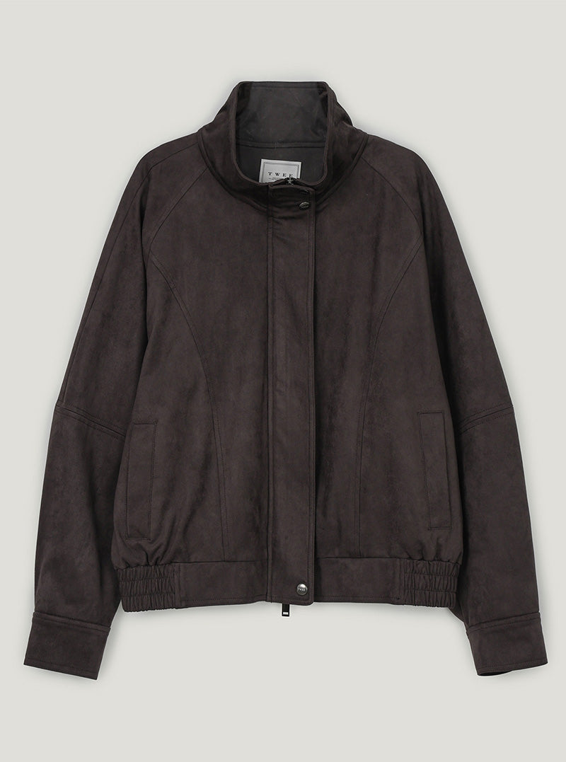 London high-neck suede blouson jumper