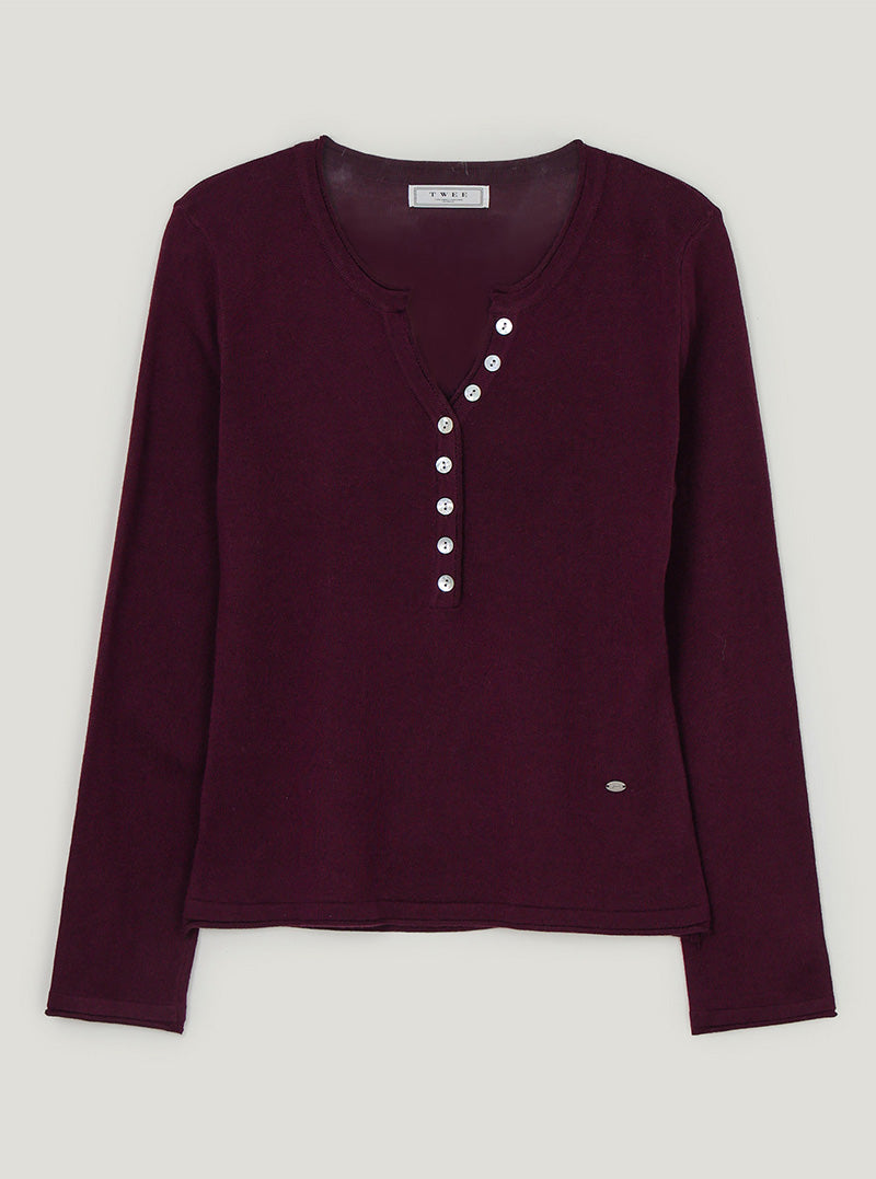 Kidit button V-neck long sleeve knit