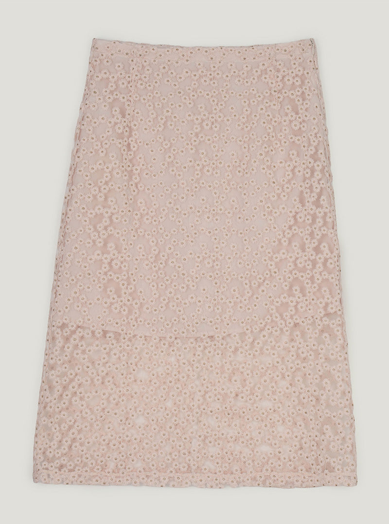 Rutten flower embroidery see-through long skirt