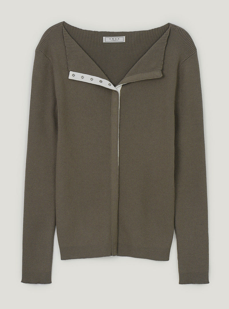 Ollin eyelet button ribbed long sleeve cardigan