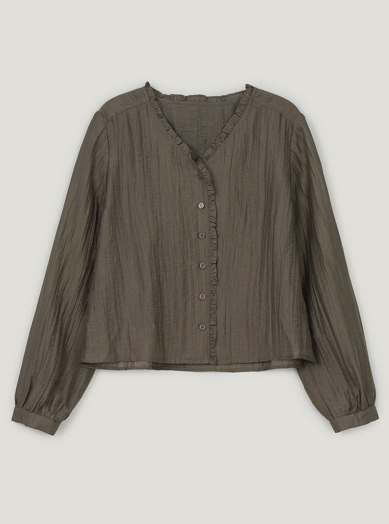 Kerit frill V-neck long sleeve blouse