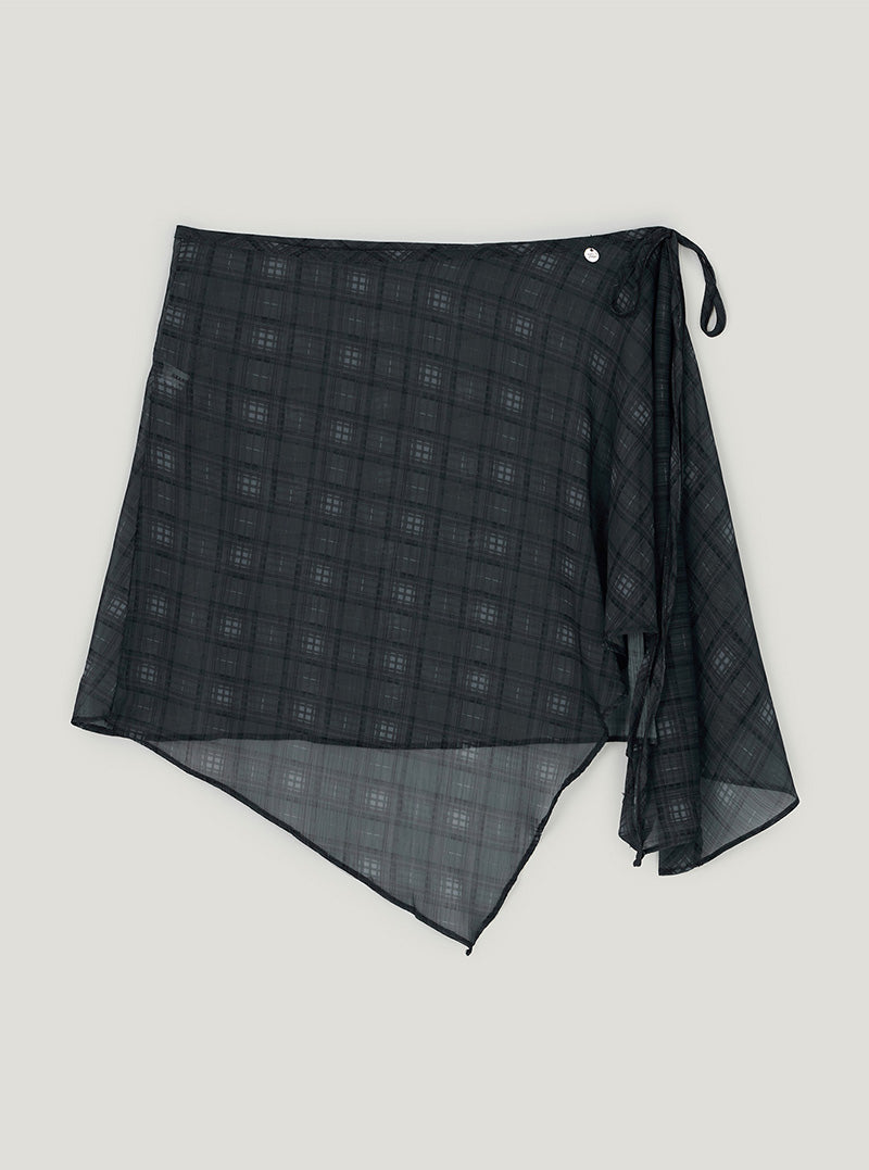 Bran check see-through wrap skirt