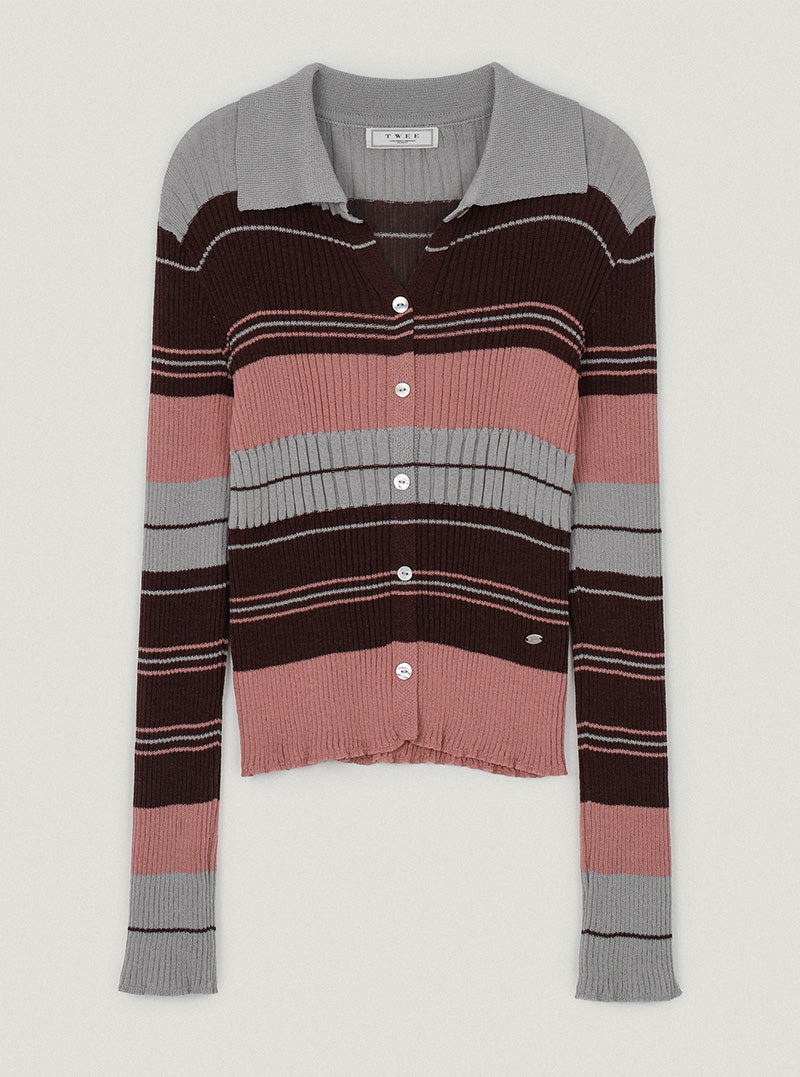 Kiton irregular ribbed stripe collar long sleeve knit